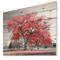 Designart - Big Red Tree on Foggy Day - Landscape Print on Natural Pine Wood